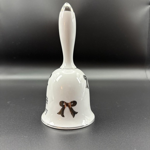 💍 Vintage Lefton 25th Anniversary Porcelain Bell | Silver‎ Jubilee Wedding Gift - Picture 3 of 6
